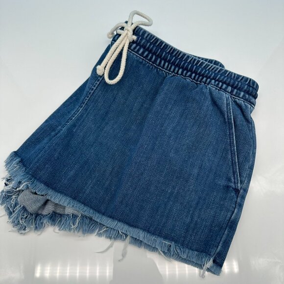 aerie Pants - Aerie Women's Mid Rise Elastic Waist Denim Jeans Shorts, Size Large, Medium Wash
